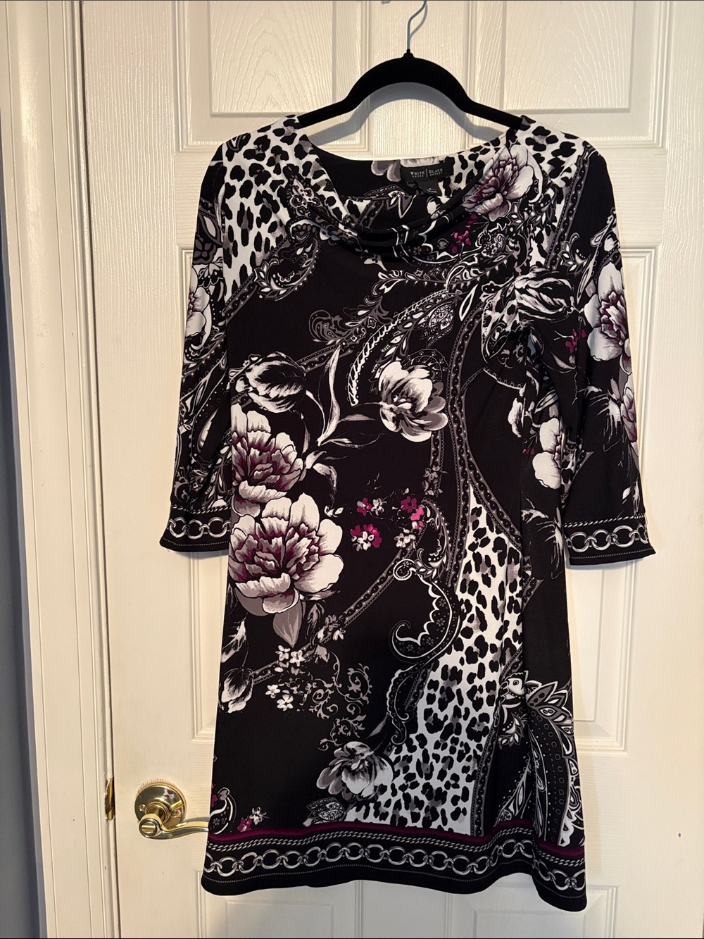 White House Black Market Black Floral & Paisley Dress with Pink Accents